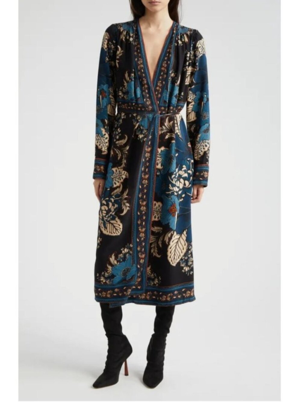 Farm Rio Floral-print crepe midi wrap dress, Size Small